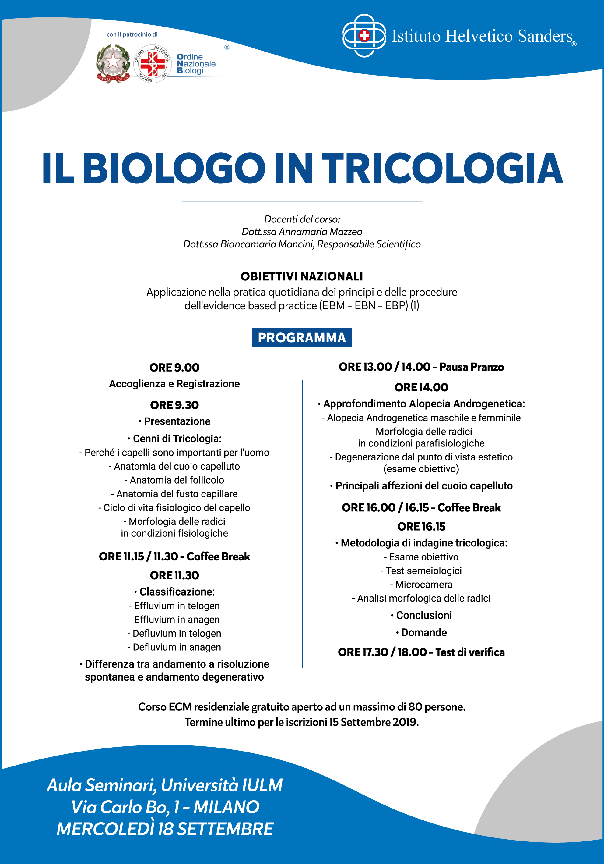 programma corso il biologo in tricologia 